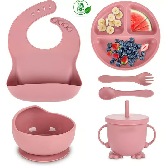 Set vajilla de silicona para bebe rosa